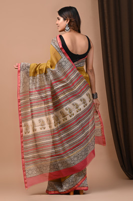 Taavi Blocked Printed Chanderi Cotton Blend Saree(Multicolor)