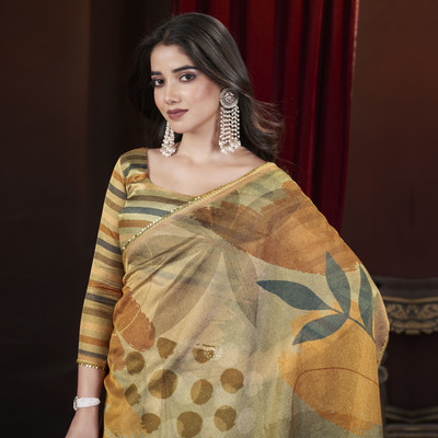 Tasrika Embellished Bollywood Tissue Saree(Gold)