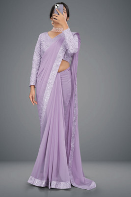 JenaFashion Embroidered Bollywood Chiffon Saree(Purple)