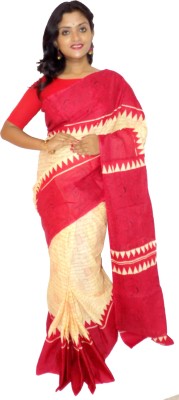 KheyaliBoutique Blocked Printed Daily Wear Handloom Pure Cotton Saree(Red)