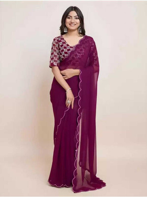 shivika creation Solid/Plain Bollywood Georgette Saree(Purple)