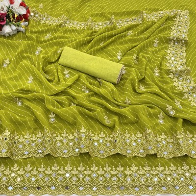 Disha Fashion Embroidered Bandhani Georgette, Silk Blend Saree(Light Green)