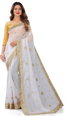 ROSYQUEEN Self Design, Embroidered Bollywood Georgette Saree(White)