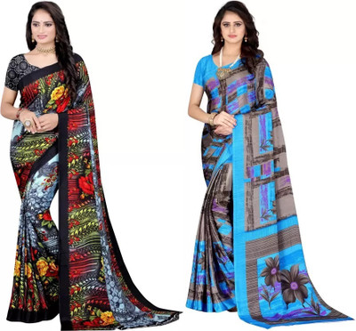 Leelavati Printed Bollywood Crepe Saree(Pack of 2, Multicolor)