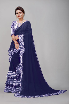 Georgette Saree Printed, Self Design, Dyed Bollywood Georgette, Chiffon Saree(Blue)