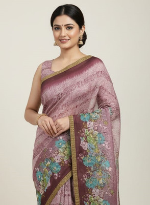 Anugrah Textile Printed Banarasi Lycra Blend, Chiffon Saree(Maroon)