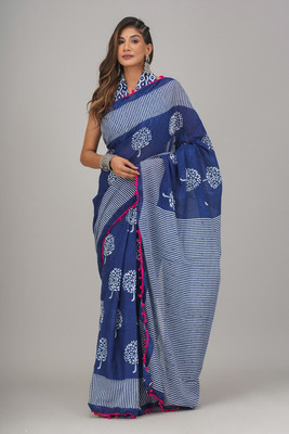 SHIVANYA HANDICRAFTS Floral Print, Printed, Blocked Printed Bollywood Pure Cotton Saree(Multicolor)