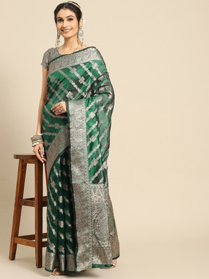 SHRIMAY Woven Bollywood Organza, Net Saree(Light Green)