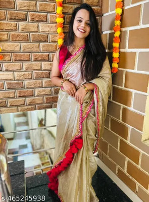 Vragi Solid/Plain Bollywood Georgette Saree(Cream)