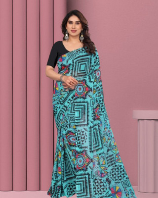 Jayu Embroidered Bollywood Georgette Saree(Light Blue)