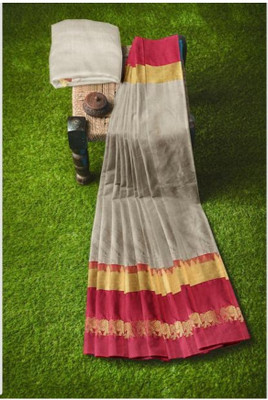 MORTAL TEXTILE R Animal Print Assam Silk Cotton Silk Saree(Brown)