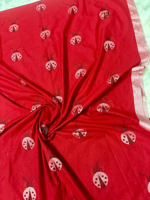Lakshmi Boutique Animal Print Daily Wear Cotton Blend Saree(Red)