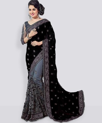 less than three Embroidered Bollywood Silk Blend, Net Saree(Black)