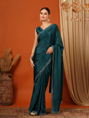 HouseOfCommon Embellished Bollywood Art Silk Saree(Dark Green)