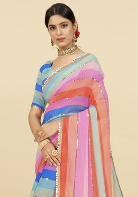 Qyra Digital Print Leheria Georgette Saree(Multicolor)