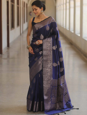 The Style Trader Woven Banarasi Jacquard Saree(Dark Blue)