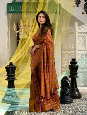 SRIJITA SAREE CENTER Striped Handloom Cotton Blend Saree(Multicolor)