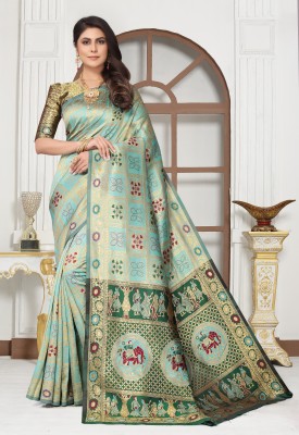 Perfect Wear Woven Patola Cotton Silk, Jacquard Saree(Green)