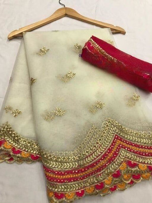KanjiQueen Embroidered Bollywood Net Saree(Multicolor)