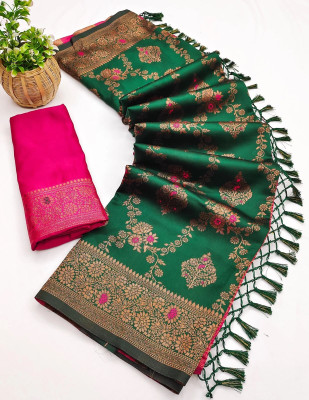 DEV SHREE SILK Woven Bollywood Jacquard Saree(Green, Pink)