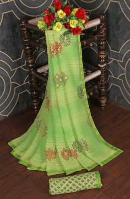 Vichitra Printed Bollywood Chiffon Saree(Green)