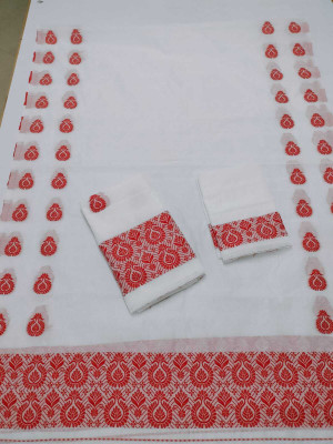YASA CREATION Self Design Mekhela Chador Cotton Blend Saree(White)