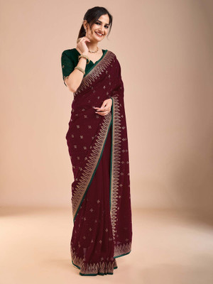 ANOUK Embroidered Bollywood Silk Blend Saree(Maroon)