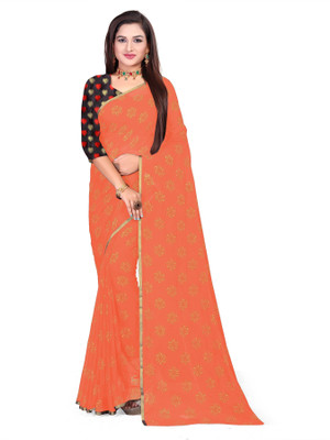 Aardiva Printed Daily Wear Chiffon Saree(Orange)