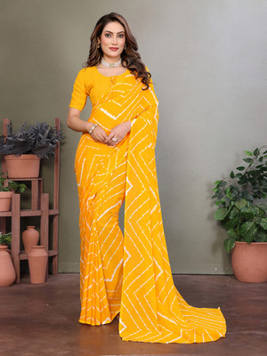 Moda Rapido Printed, Self Design, Striped Daily Wear Georgette Saree(Yellow)