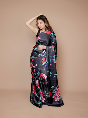 Divastri Digital Print Bollywood Satin Saree(Black)