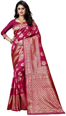 Flybird Fashion Woven Banarasi Jacquard Saree(Pink)