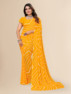 Anand Sarees Striped Leheria Georgette Saree(Yellow)
