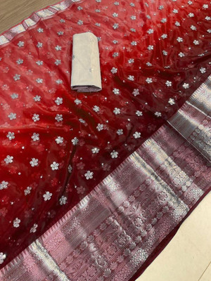 AKHANAD ANAND CREATION Embroidered Paithani Organza Saree(Maroon)