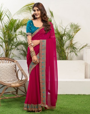 Divastri Dyed, Embellished Bollywood Georgette Saree(Pink)