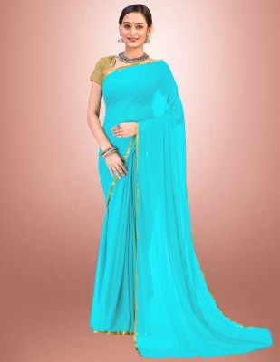 V And V Shop Self Design, Embellished Bollywood Jacquard, Chiffon Saree(Light Blue)