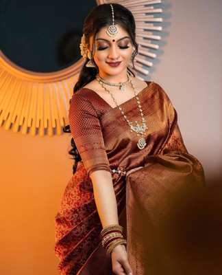 jmoverseas Self Design Banarasi Art Silk Saree(Gold)