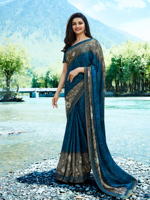 Hensi sarees shop Woven Mundum Neriyathum Georgette, Art Silk Saree(Blue)