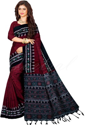 Quetzal Printed Sambalpuri Pure Cotton Saree(Red)