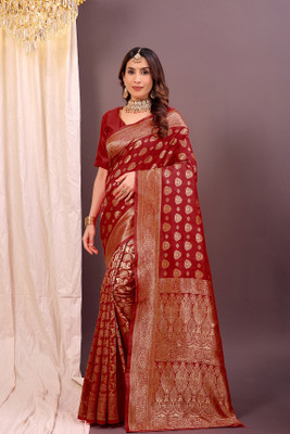 VARUTEX Woven Banarasi Pure Silk Saree(Maroon)