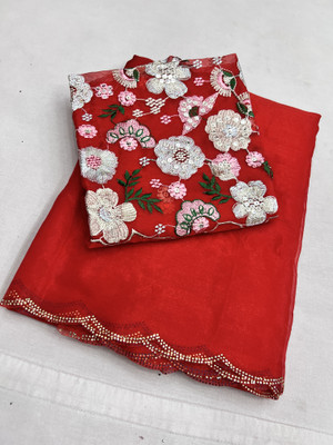 MSC TRENDLINE SAREES Solid/Plain Bollywood Organza, Silk Blend Saree(Red, White)
