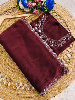 MIYANIFAB Self Design Bollywood Jimmy choo Saree(Maroon)
