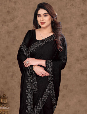 hutah Solid/Plain Bollywood Georgette, Silk Blend Saree(Black)