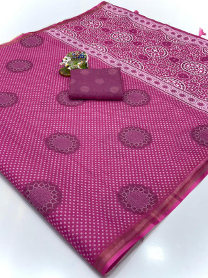2SD gratitude Printed, Floral Print Daily Wear Cotton Linen, Linen Saree(Pink)