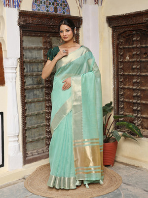 Tasrika Woven Banarasi Cotton Silk Saree(Light Green)