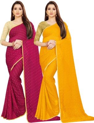 RHEY Printed Bollywood Chiffon Saree(Pack of 2, Purple, Yellow)