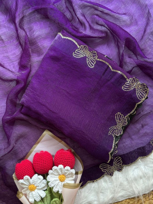 Sarth fashion Embellished Bollywood Chiffon Saree(Purple)