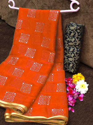 Florona Enterprise Printed Daily Wear Georgette, Chiffon Saree(Orange)