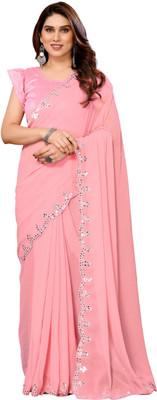 RUKHA FAB Self Design, Solid/Plain Bollywood Georgette Saree(Pink)