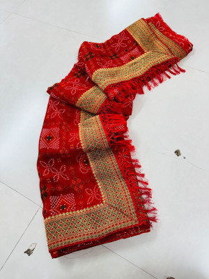 charmie designer Printed Bandhani Georgette Saree(Red)