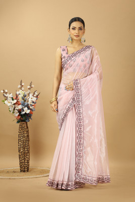 DWINIZAA STORE Embroidered Bollywood Net Saree(Purple)